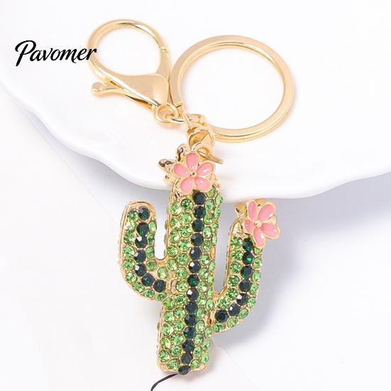 Cactus Keychain Bling Rhinestone Keychain, Pink Flower Keys Accessory Keyring Pendant, Handbags Backpacks Purse Charm Schoolbag Ornament