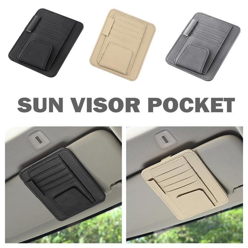 1Pc Inside Car Glasses Multi-Pocket Clip Holder Storage Card PU Leather Holde Bags Sunshade Bag Cars Storage