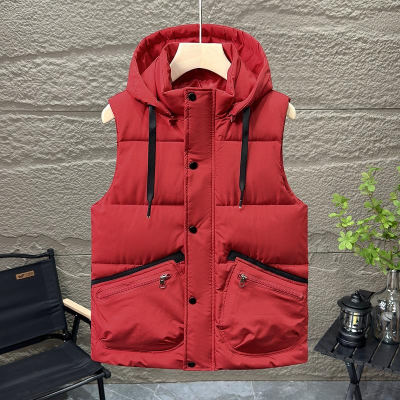 

Хлопковый жилет в стиле милитари, осенне-зимний тренд, повседневный теплый жилет-куртка, утолщенный, красивый мужской жилет 6XL красный