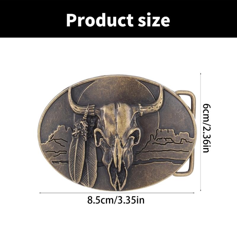 Vintage Engraved Cow Head Buckle for Jeans Pants Waistbelt Metal Clasp Buckle for Teens Boy Men Western Oval Belt Buckle