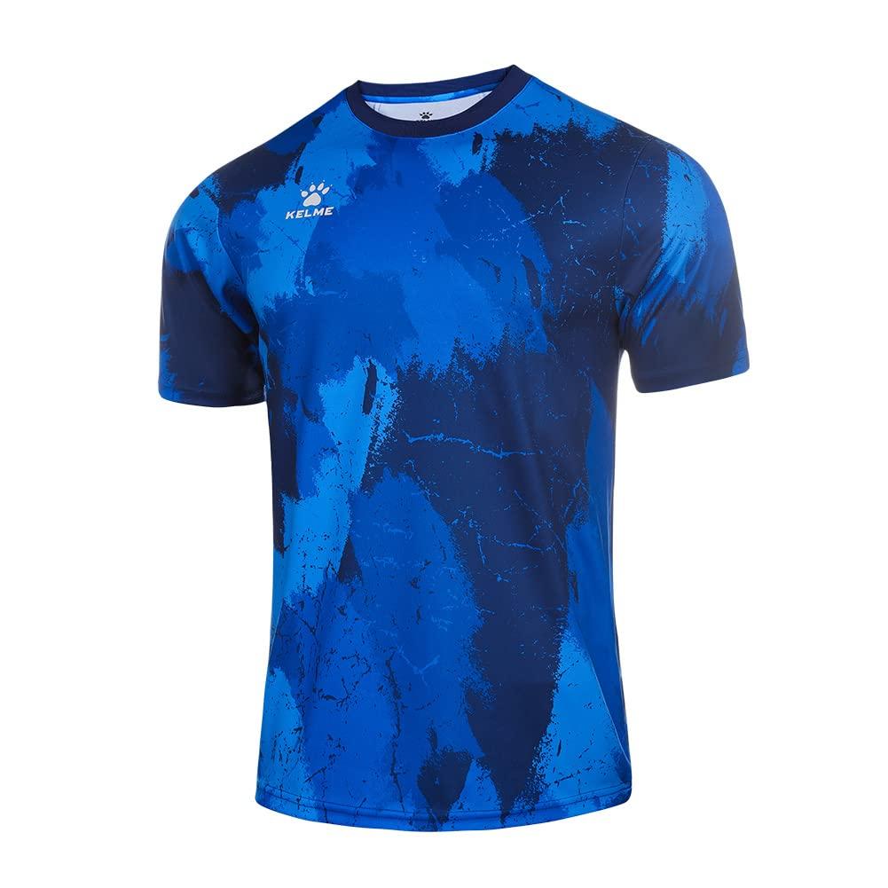 Kelme Men's Soccer Shirt, Game Shirt, Short Sleeve, Running Shirt, Practice Shirt, Training Shirt (Blue, M)