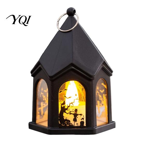 Flickering Candle Lights Halloween Pumpkin Lantern, Gothic House Shape LED Light Safe Night Lamps for Children Party, Spooky Table Centerpieces, Home