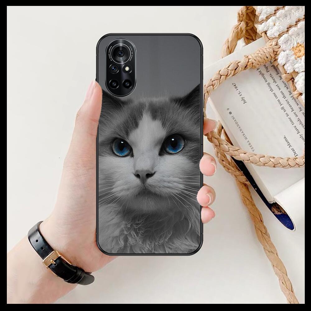 Funny Cartoon Cat Clear Phone Case For Huawei Honor 20 10 9 8A 7 5T X Pro Lite  5G  Black Etui Coque Hoesjes Comic Fash Design