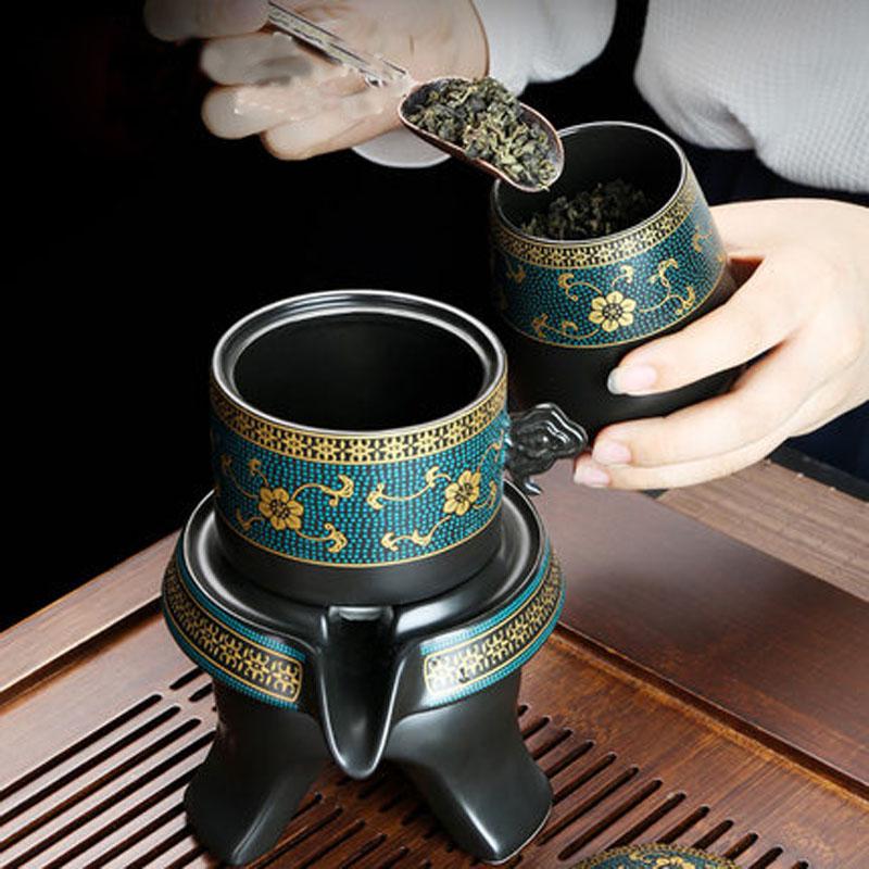 Semi-automatic Kung Fu Tea Set, Ceramic Stone Grinding, Teacup Tray, Porcelain Service, Gaiwan Tea Cups, Mug of Tea Ceremony