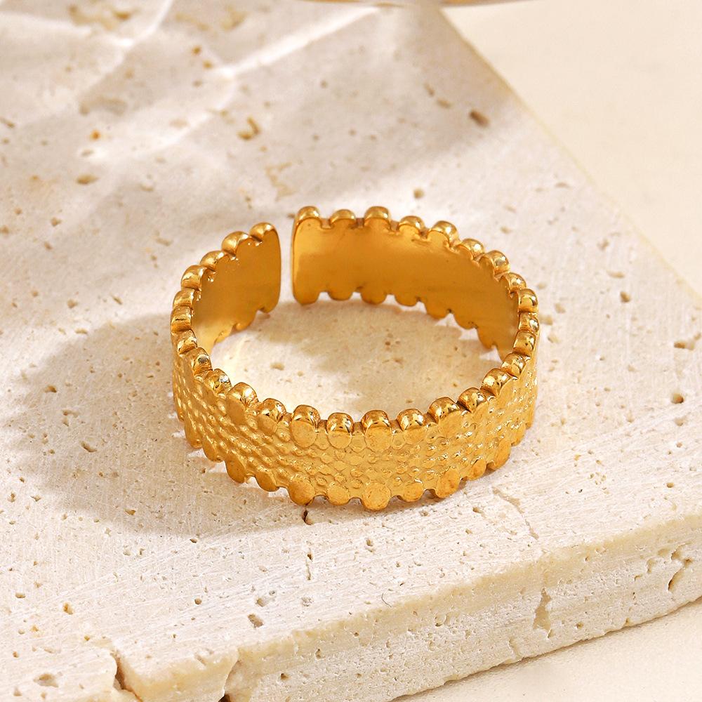 Stainless Steel Wide Face Opening Rings for Women Men Classic French Style Retro Texture Rings Banquet Charm Jewelry Accessories