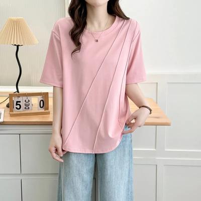T-shirt Femme Mode Irrégulier Coton Grande Taille Manches Courtes Nouveau Coupe Slim Ample Mode Col Rond