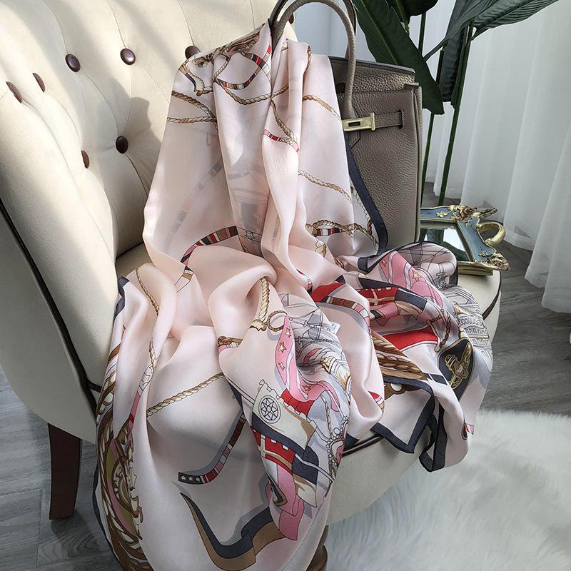Silk Scarf Women'S Versatile Light Luxury Calla Lily Long Mulberry Silk Scarf Anti-Sun Shawl