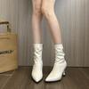 Autumn Pointed Thick Heel High Boots Women's Pleated Sleeve Knight Boots High Heel But Knee Boots