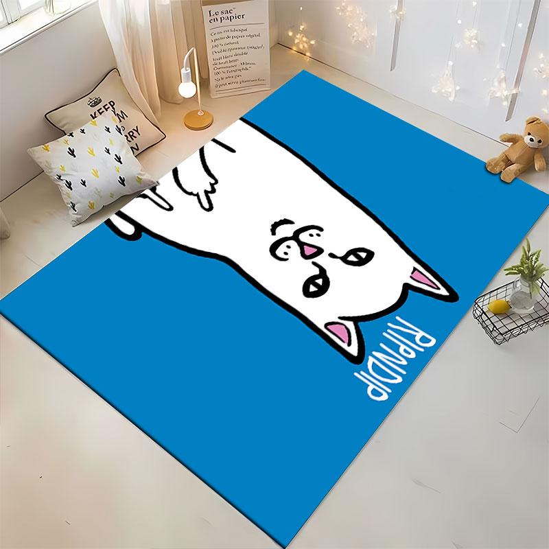 RIPNDIP White Cat Lord Nermal on Bright Blue Background Rug, Meme Street Cat Style Design, Cozy Fan Floor Accent and All Seasons Gift