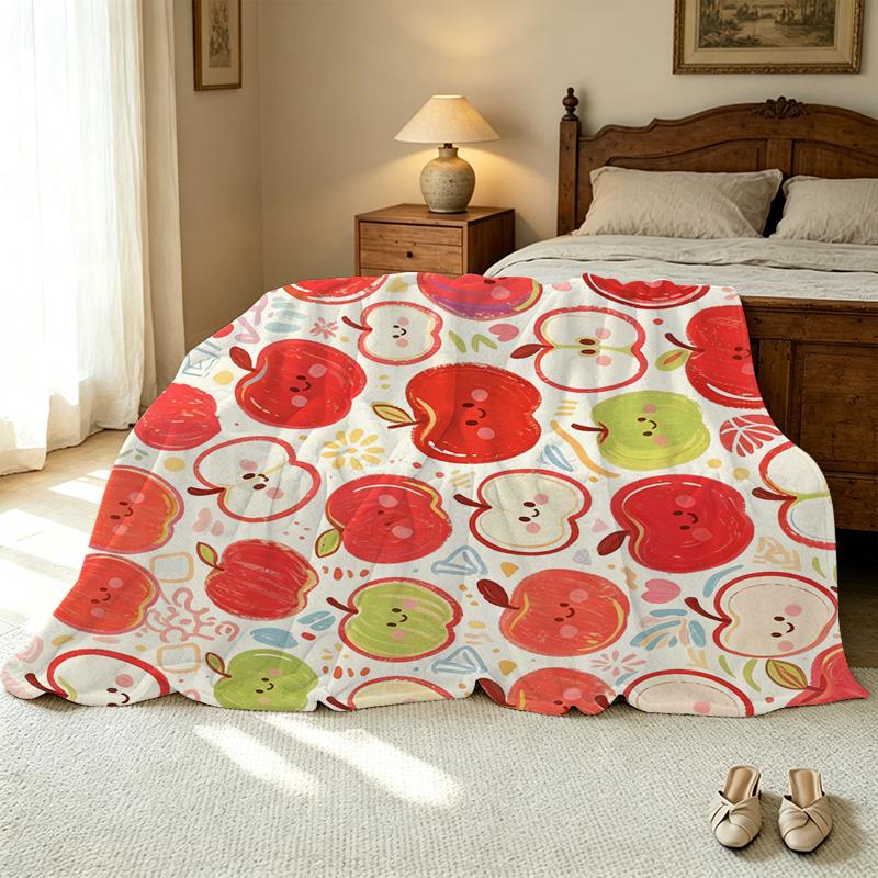 Cartoon Apple Series Flannel Blanket High Dense Velvet Soft Cozy Throw, Ideal for Home, Sofa Nap, Warm Decor, Christmas & Halloween