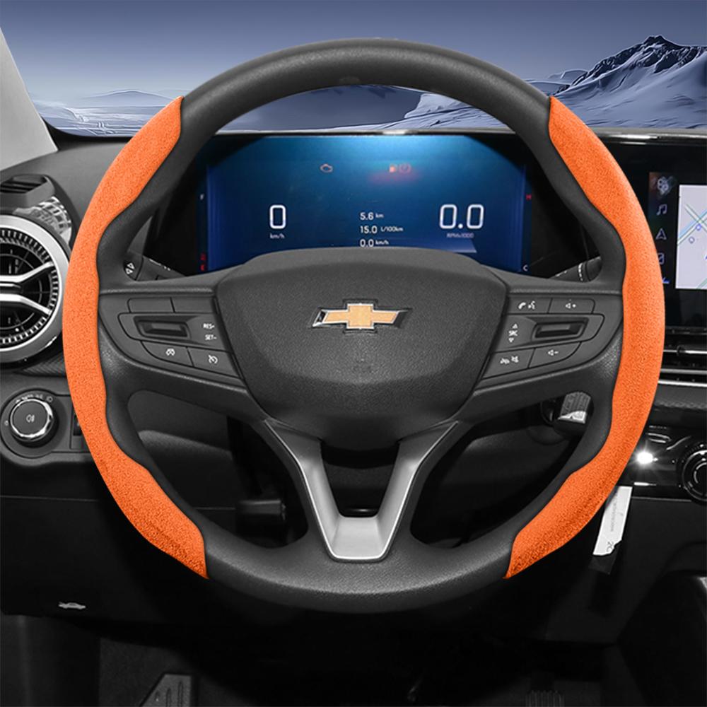 Suitable for Chevrolet Sport Suede Steering Wheel Cover with Split Snap-On Design for Silverado, Equinox, Trax, Onix, Tahoe, Traverse, Trailblazer