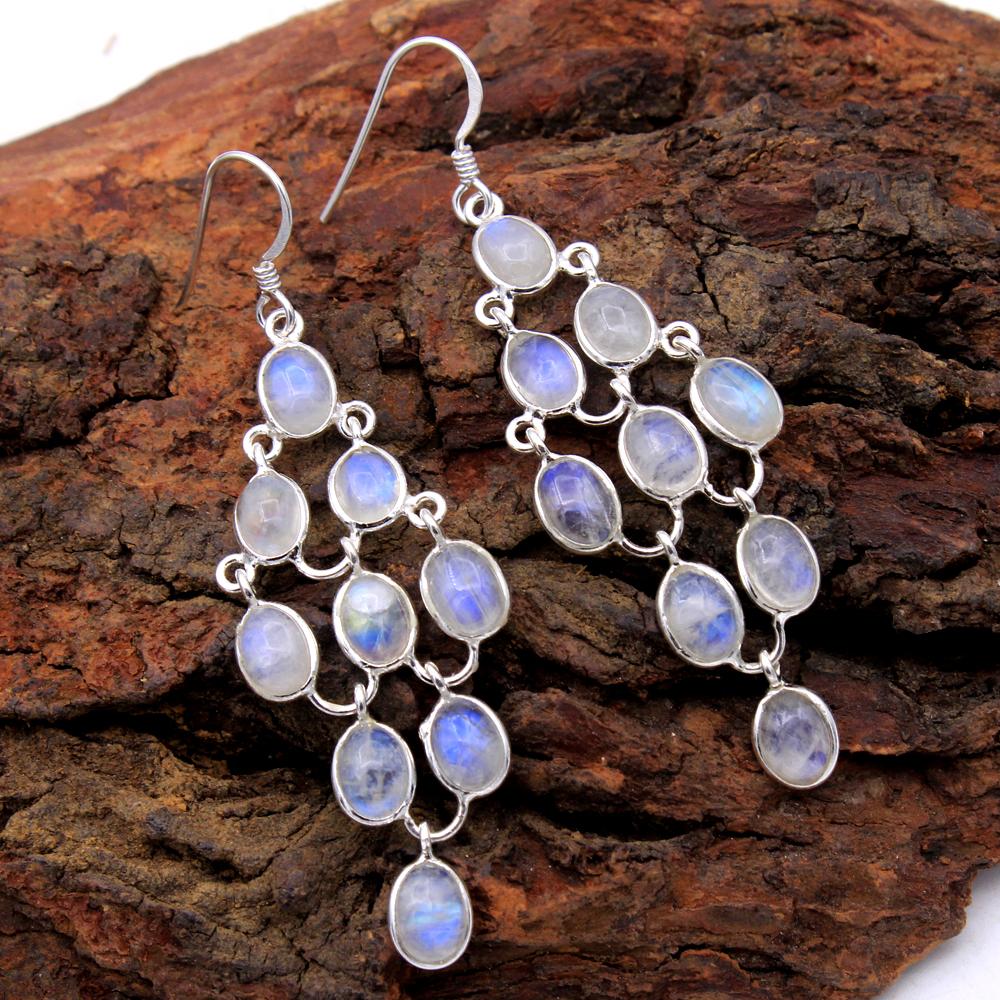 Silver Charm Jewelry, Statement Jewelry, Dangle Earring, Moonstone Earring, Natural Gemstone
