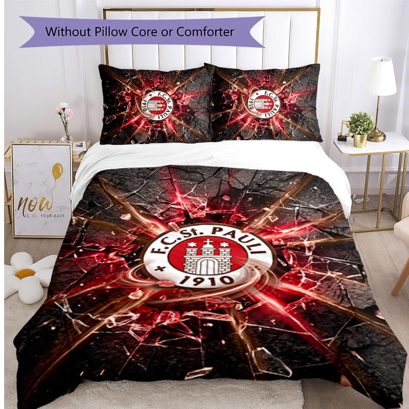 FC St. Set Lenzuola 3 Pezzi Stampato Calcio Pauli, Confortevole Set Copripiumino per Camera da Letto Amico della Pelle
