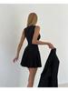 Summer Sexy Patchwork 2 Piece Set Women Elegant Single-breasted Tops + Pleated Mini Skirt Fashion Retro Solid Slim Office Lady Suits
