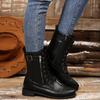 Round Toe, Low Heel, Side Zipper, Large Mid Length, Retro Knight Leather Boots for Women, Fashionable and Versatile Shoes