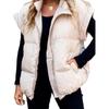 Stylish European & American Women's Solid Color Zipper Pocket Cotton Vest - Stand Collar, Trendy Commuting Jacket