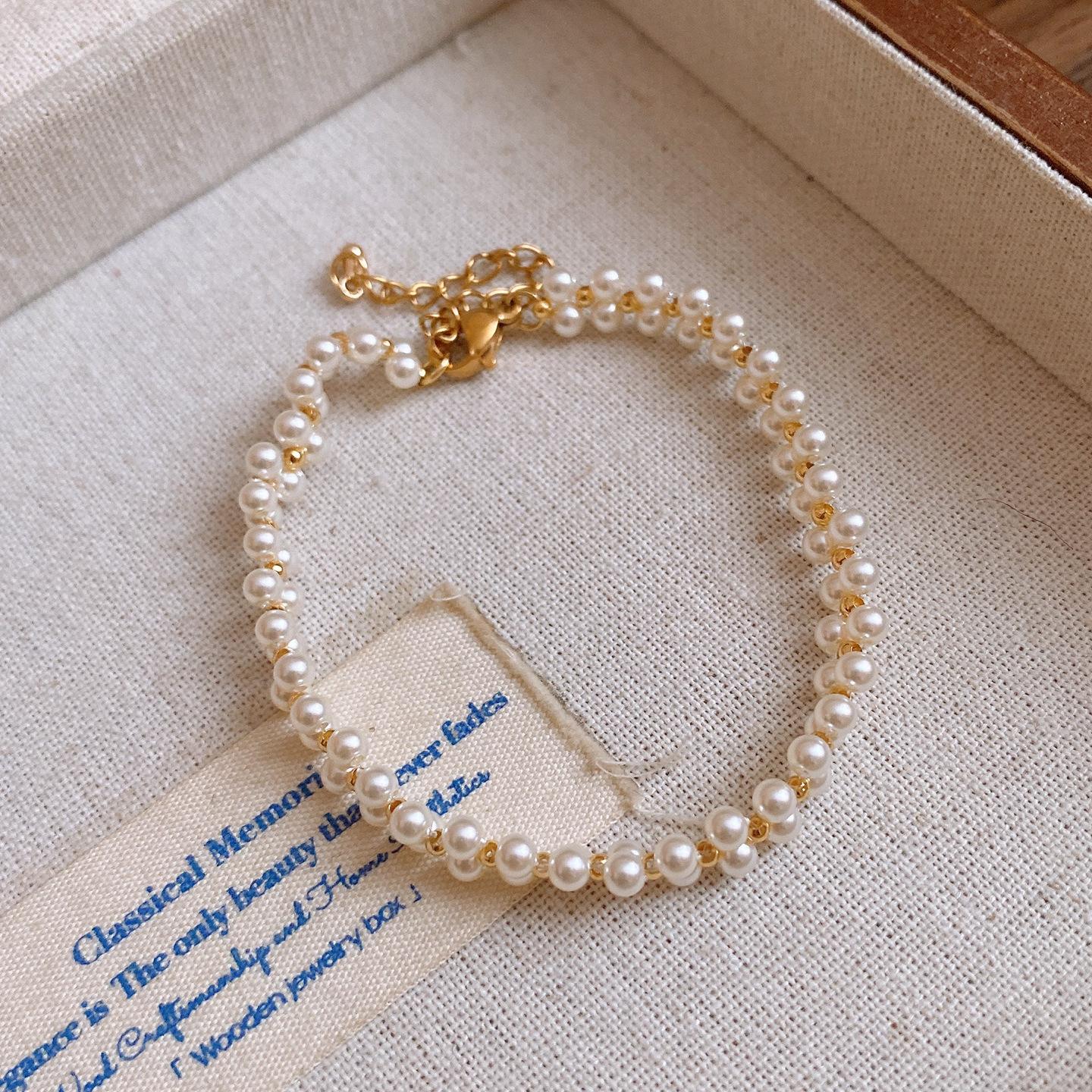 Французский ретро двухслойный браслет с бусинами и жемчугом дизайн-чувство нишевая бижутерия