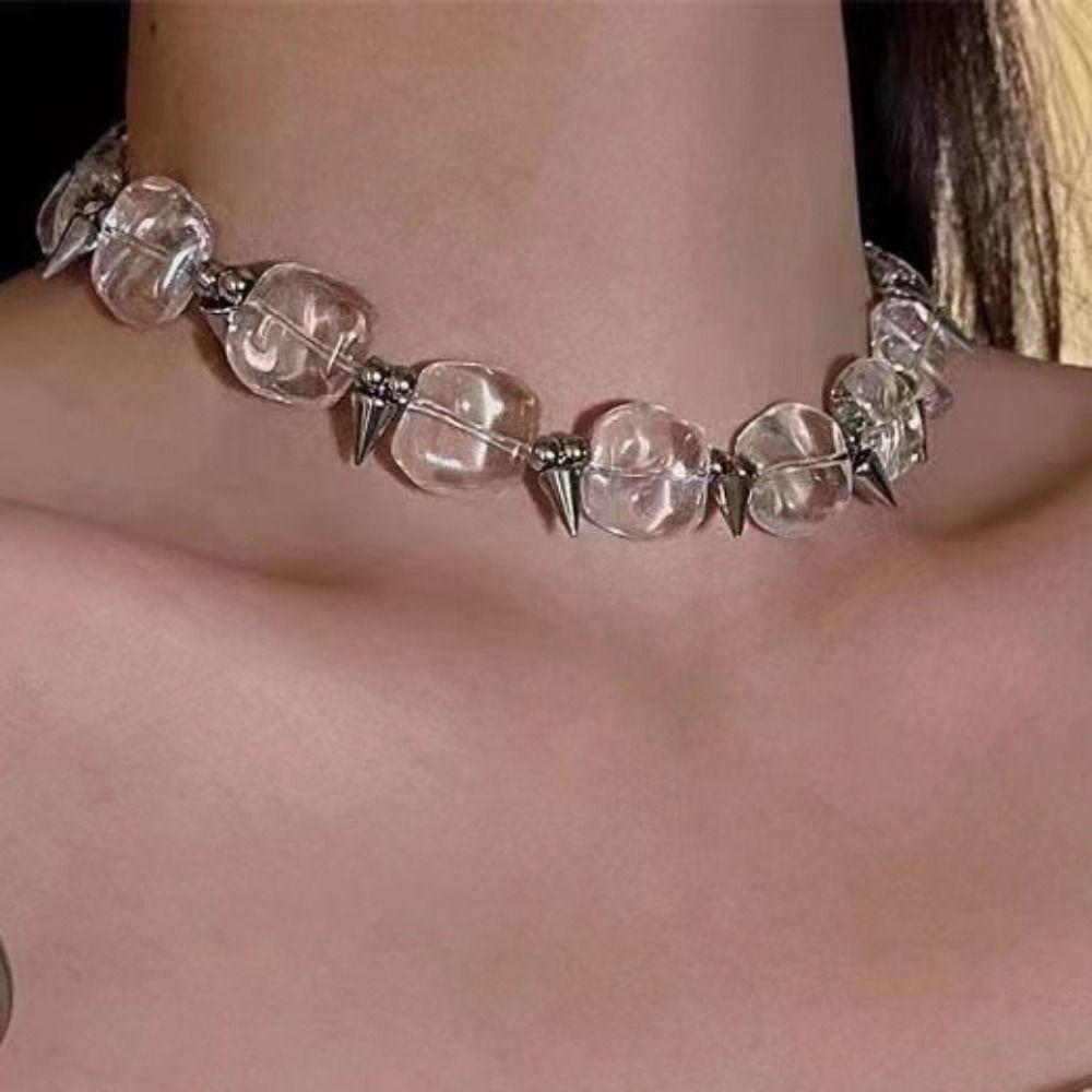 Gothic Rivet Beads Necklace Exaggerate Punk Choker Women Fashion Collarbone Chain  Party