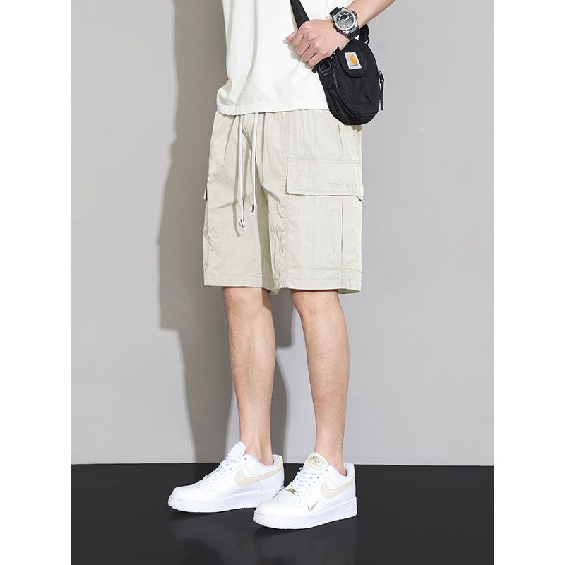 Men's Summer Loose-Fitting Beach Cargo Shorts with Large Pockets, Ice Silk Sports Shorts, Five-Point Pants