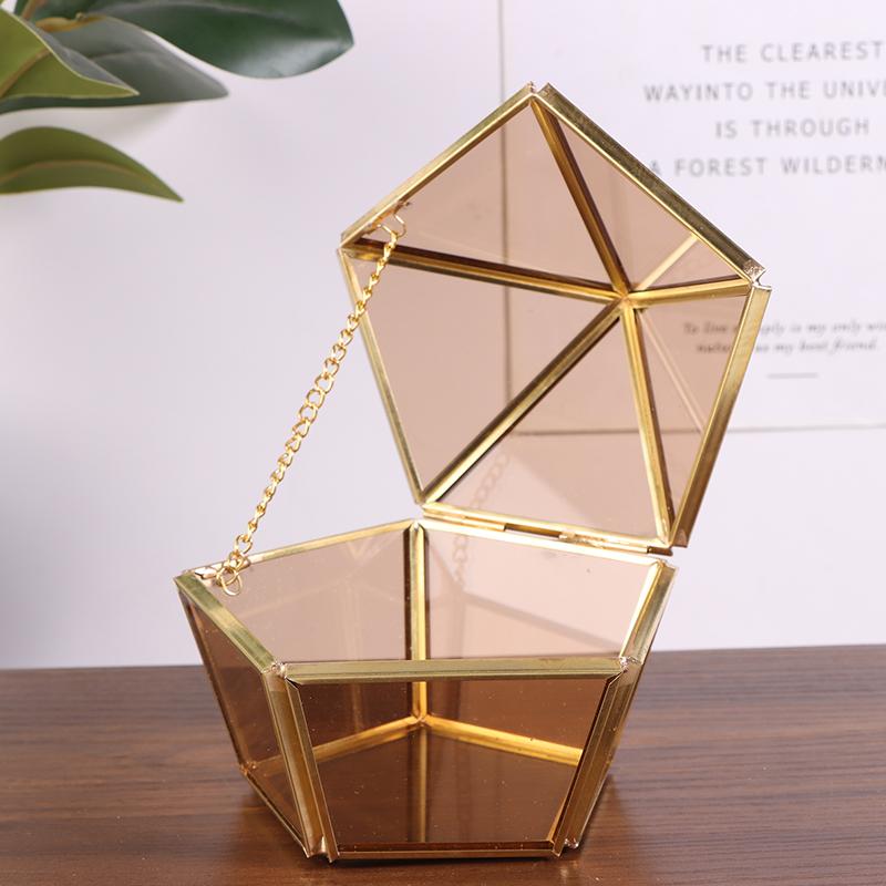 Pentagon Gjennomsiktig Smykkeoppbevaringsboks Geometrisk Klar Smykkeutstillingskasse Ring Øredobb Organizer Holder Bordplatebeholder