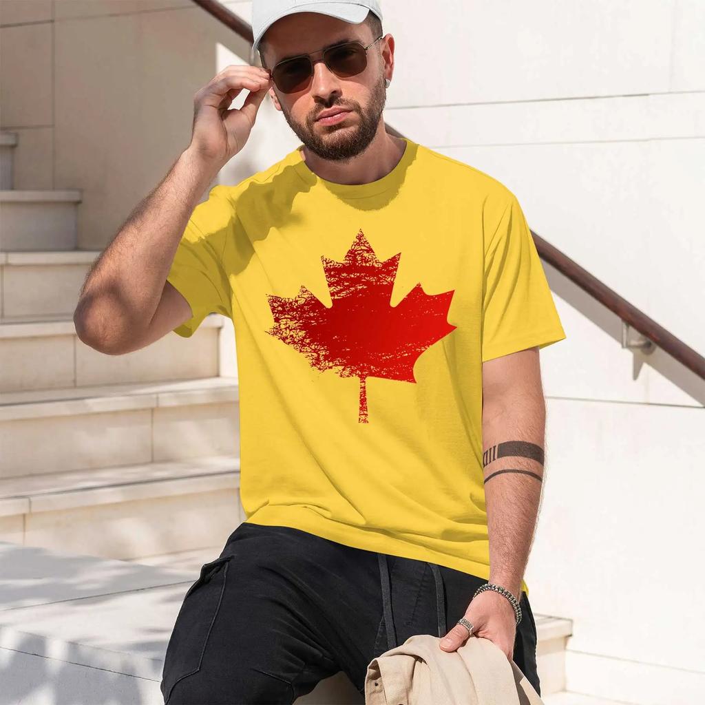 The Emblem of the Canadian Flag 2026 New Fashion Heavyweight Hot Selling Retro Printed Pattern Fun Round Neck Tshirt for Daily
