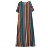 Summer Thin Cotton Linen Print V-neck Loose Oversized Simple Casual Vacation Style Medium Long Dress for Women Dresses