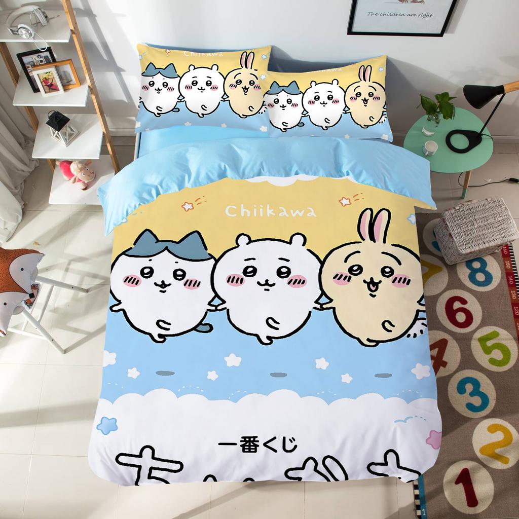 Cartoon Chiikawas Cute Themed Bedding Set Colorful Print Polyester Student Dormitory Bed Sheet Quilt Cover Kid Gift Home Textile