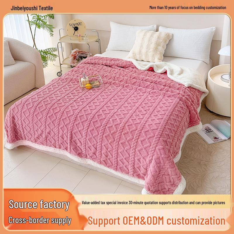 Lambswool Plush Diamond Plaid Winter Blanket, Thick & Warm, Customizable