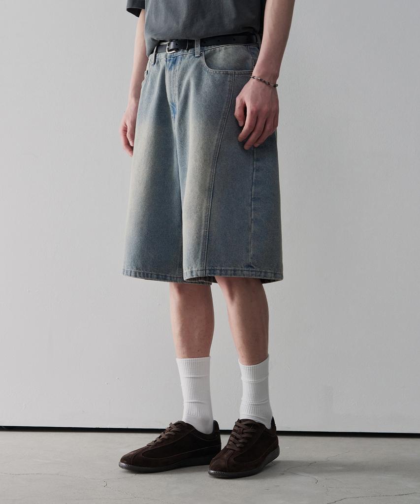 Awodeijeu Wavy Curved Bermuda Denim Pants [Light Blue]