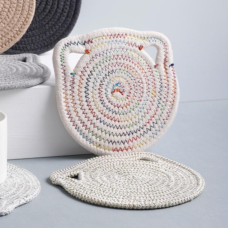 Hand-woven Cat Ear Coasters Creative Heat Insulation Non-slip Anti-scald Mat Japanese Simple Placemats Kitchen Useful Novelties