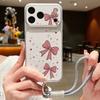 Pink Bowknots Print Leather Lanyard Case For iPhone 18 Pro Max Hybrid TPU+PU Anti-skid Soft Cover For iPhone 17 16 15 14 13 Pro Max