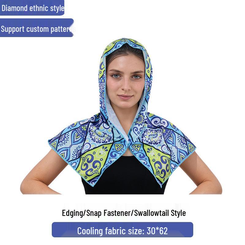 Cooling Headband Towel - Quick-Drying, Sweat-Absorbent with Button, for Men & Women, Outdoor Use, Patterned Ice Towel