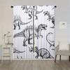 2pcs Dinosaur Art Print Curtains - Rod Pocket   Light Filtering Polyester Drapes with Stegosaurus & T-Rex Design   Machine Washabl