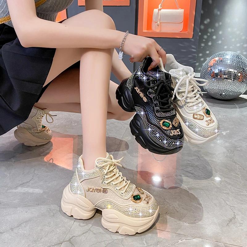 Fashion Women'S Shoes New Rhinestone Women'S Sneakers Diamond Breathable Luxury Designer Casual Platform Shoes  Mujer