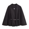 Belt Poncho Capes Women Black Cloaks Winter Coats Woman Bat Sleeve Cape Coats Fashion Women's Cape Jacket
