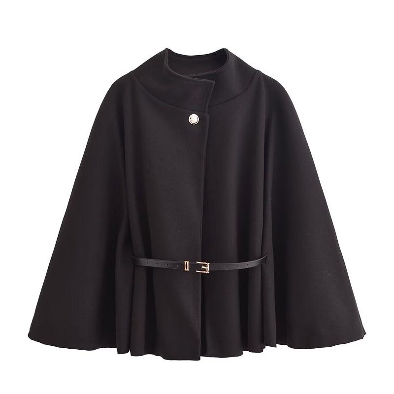 Belt Poncho Capes Women Black Cloaks Winter Coats Woman Bat Sleeve Cape Coats Fashion Women's Cape Jacket