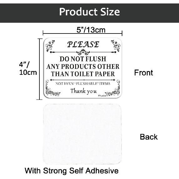 4 PCS Do Not Flush Any Products Other Than Toilet Paper Sign, 5” X 4” Thick Acrylic Self-Adhesive Sign, Ideal for Restaurants, Bars, Hotels, and