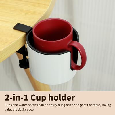 2 IN 1 Kopfhörerhalter Rutschfest Verstellbare Tischklemme Tassenhalter für Kaffeetassen Wasserbecher Kopfhörer Gaming Schreibtischzubehör NEU