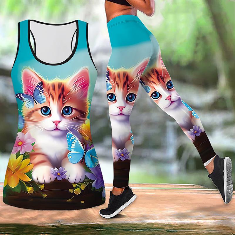 

Симпатичный принт для кошек, йога-костюм для женщин, модные леггинсы для тренировок, фитнес-спорт, повседневные штаны для йоги XS синий