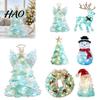 Festive Party Supplies DIY Lighted Christmas Figurine Kit, Santa Snowman Reindeer Wreath Tree Kit Decor, Handmade Xmas Decor with LED Light,