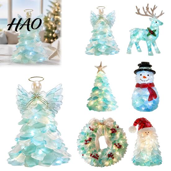 Festive Party Supplies DIY Lighted Christmas Figurine Kit, Santa Snowman Reindeer Wreath Tree Kit Decor, Handmade Xmas Decor with LED Light,