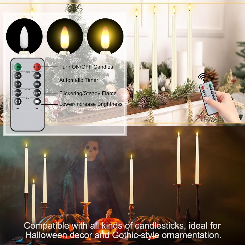 LED Tapered Candles with Remote & Timer Battery Operated Taper Light Candlesticks Window Candles for Wedding Christmas Halloween