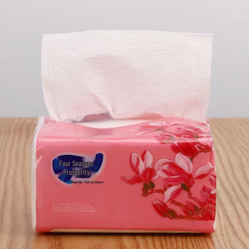 One Box with 8 Packs or 10 Packs of Sijiwang Facial Tissues, 380 Sheets/272 Sheets per Pack, Classic Four-layer, Soft, Water-absorbent Design.