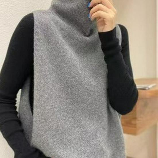 Plus Size Women's Wool Vest - Korean Style High-Neck Knitted Sweater