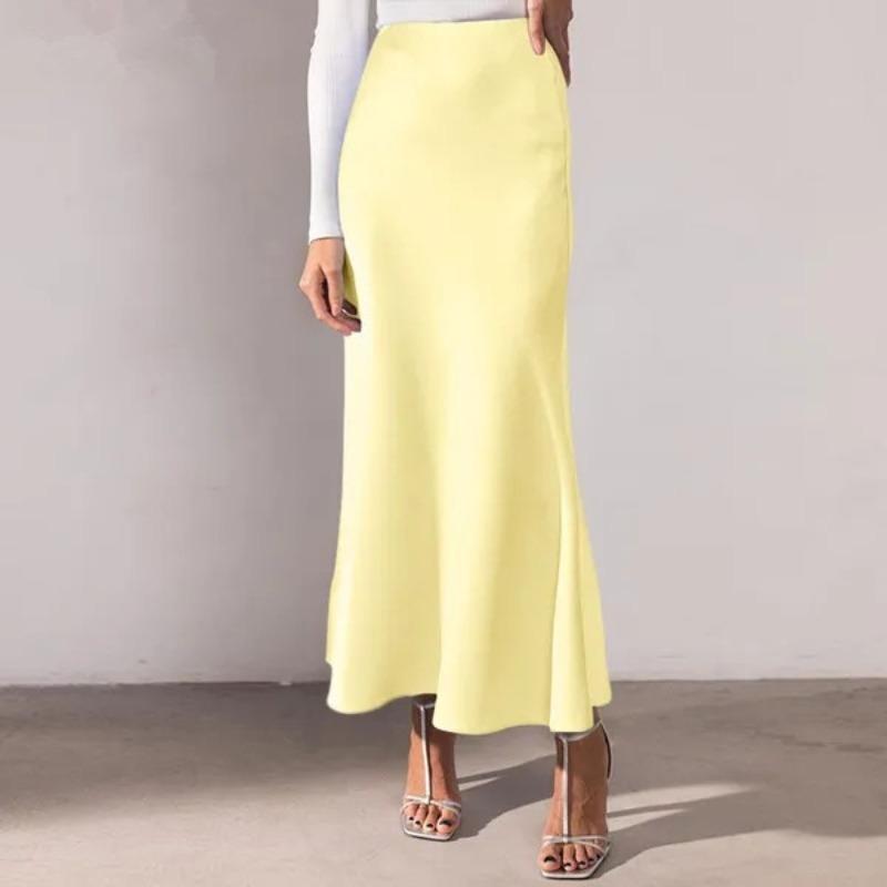 

Женская Мода Повседневная Однотонная С Принтом Летняя Весенняя Юбка XXXXL жёлтый