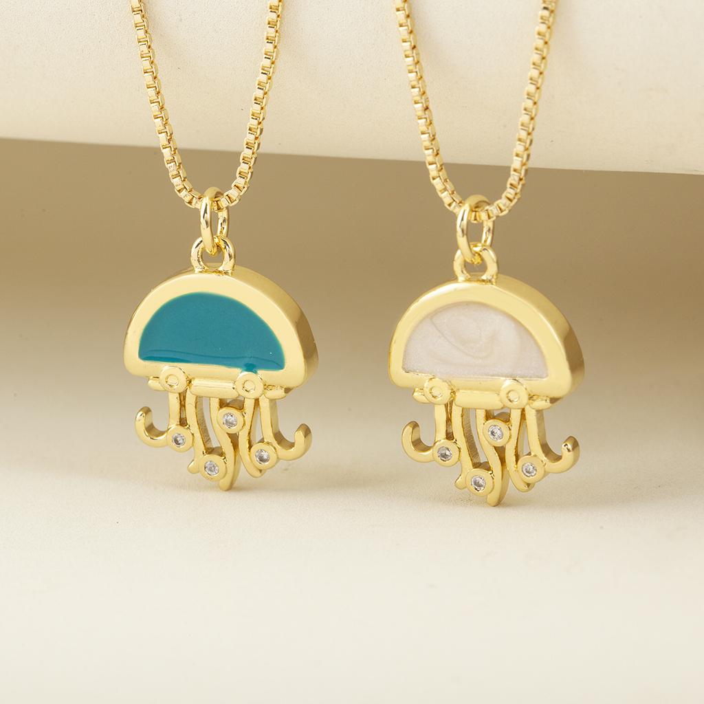 Nidin New Fashion Seahorse/Starfish/Jellyfish/Crab Inlaid Zircon Beach Charms Pendant Necklace For Women Men Jewelry Wholesale