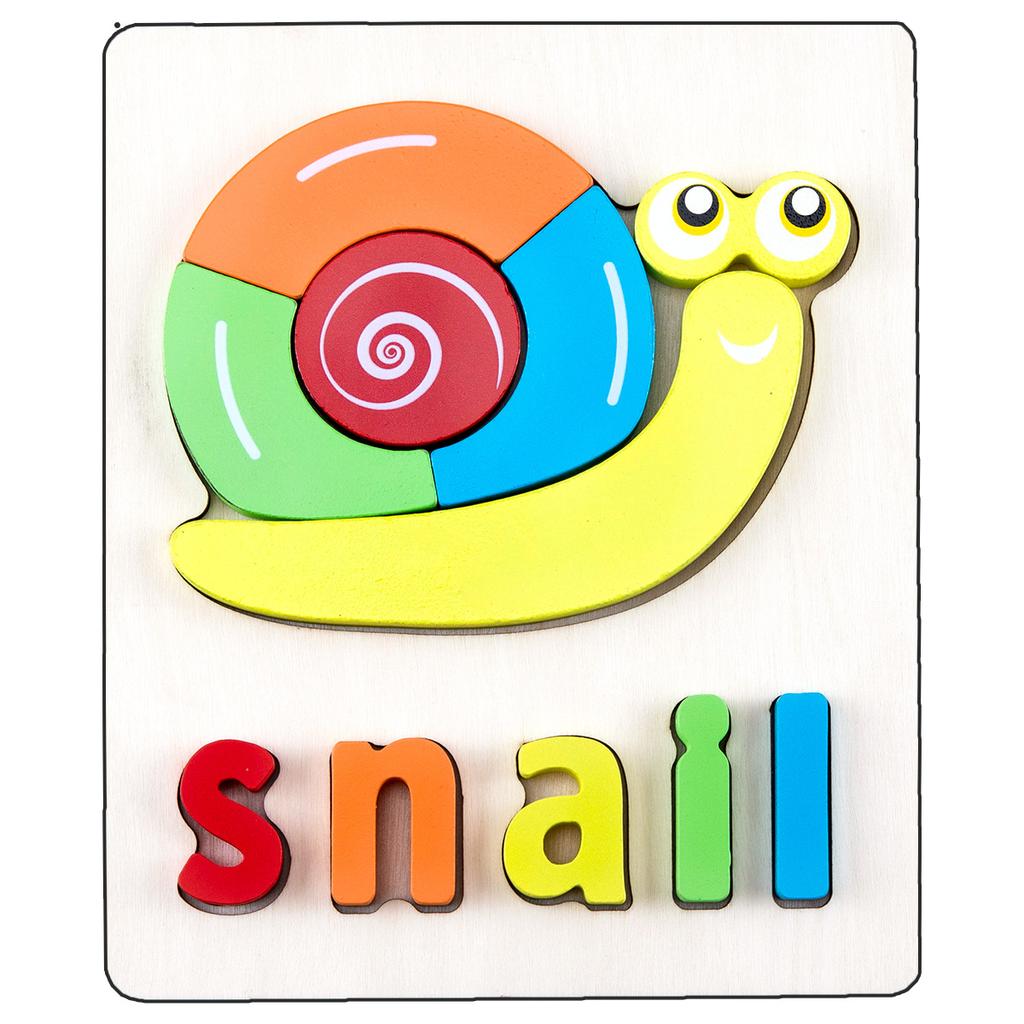 Wooden Children'S Early Education 3D Three-Dimensional Word Puzzle Animal Traffic Puzzle Enlightenment Parent-Child Interaction Educational Toy