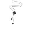 Fashion Black Rose Flower Long Necklace Sweater Chain Metal Crystal Pendant Necklaces Adjusted