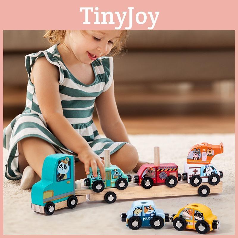 Animal Pattern Wooden Magnetic Car Building Block Children Puzzle Set Toy