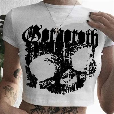Retro Short Sleeved T-shirt with Gothic Harajuku Print Pattern, Skull Punk Street Clothing, Only Beautiful Woman Top